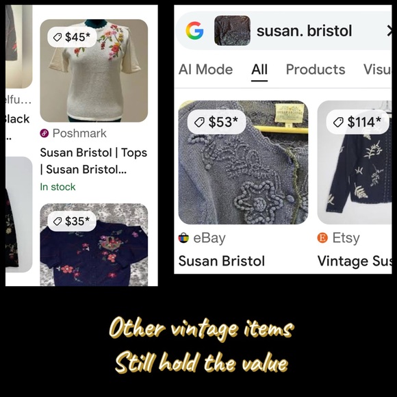 Susan Bristol XL VNeck Blue Sweater hand embroidered flowers around neck and hem - Picture 7 of 7